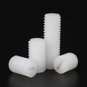 Kunststoff Schlitz Gewindestifte Madenschraube Weiß Nylon M3 M4 M5 M6 M8 M10 M12 - Picture 1 of 6