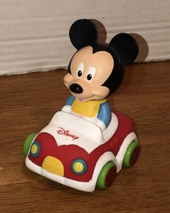 Vintage Disney Clementoni Baby Mickey Mouse Rolling Toy Racer Car 4” PVC - Picture 1 of 9