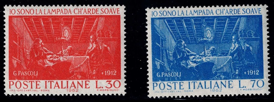 Italy 1962 MLH Sc 849-850. Death of Giovanni Pascoli, poet, 50th anniv. - Image 1 of 1