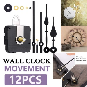12pcs Quartz Clock Movement Mechanism DIY Repair Parts Hour/minute/second Hands - Picture 1 of 12
