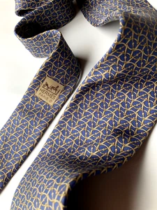 HERMES VINTAGE ENCADENADO HEBILLA CABALLO BROCA CADENAS CORBATA GAMA ALTA FRANCIA ORO AZUL - Imagen 1 de 16