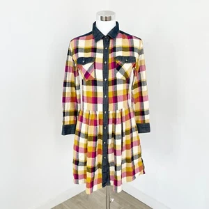 Gorman Mini Dress Womens Size 6 Multicolour Check Flannel Button Up Long Sleeve - Picture 1 of 16