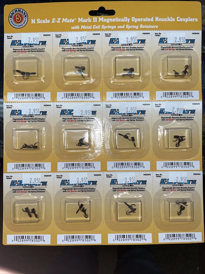 Bachmann N E-Z Mate Mark II Medium Shank 12 Pair 78502 Full Card • - Image 1 of 1