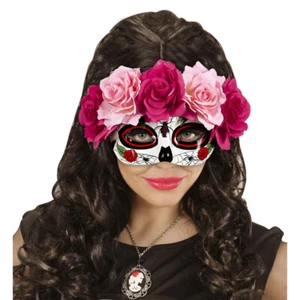 La Catrina Maske mit Rosen Augemaske Sugar Skull pink Mexikanische Todesmaske - Bild 1 von 3