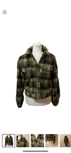 Emory Park Boutique grün bunt kariert gefüttert Cropped Kunstfell Teddy Jacke Small - Bild 1 von 9