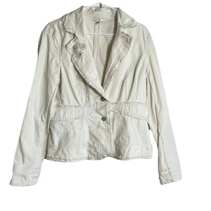 Chaqueta para mujer Cache marfil con botones talla M detalles de encaje con cuentas Boho Cottage Y2k - Imagen 1 de 11