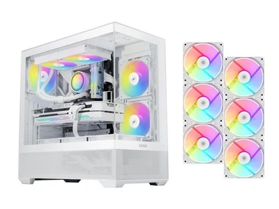SAMA V40 White ATX Mid Tower PC Case, 6 Pre-Installed 120mm ARGB PWM Fans, Dual - Image 1 of 4