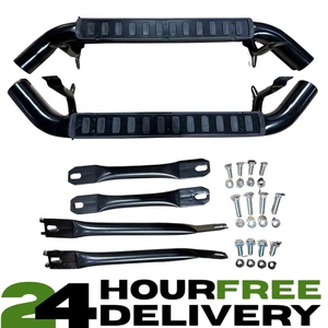 BLACK SIDE STEPS RUNNING BOARDS 1989-03 FOR LAND ROVER DEFENDER 90 - Picture 1 of 11