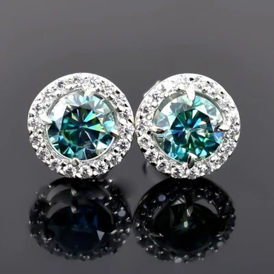 Tachuelas solitarias de diamantes azules con certificación de 2,00 quilates en plata de ley 925 para regalo Foto 1 de 4