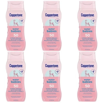 Paquete de 6 lociones resistentes al agua Coppertone Water Babies SPF 50 protectores solares 8 oz cada uno Foto 1 de 4