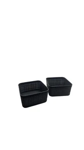 Set of 2 Black Plastic Storage Baskets - Small Square Organizer Bins - Picture 1 of 3