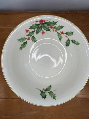 Lenox Holiday Redondo Servir Verduras Cuenco 9.5" Acebo Berry EE. UU. Marca Antigua Oro Foto 1 de 4