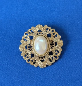 1928 Marken Brosche Anstecknadel Kunstperlen Vintage 80er Modeschmuck Viktorianischer Stil - Bild 1 von 3