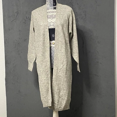 H & M кардиган женщин XS серый макси Duster шерстяная смесь открытый передний ребристый свитер халат - Изображение 1 из 4