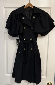Ryu Anthropology Women’s Black Ruffled Trench Coat Short Sleeve Medium - Picture 1 of 7