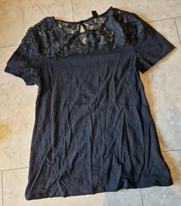 H&M T-Shirt Gr. L Neuw. Schwarz mit Spitze - Bild 1 von 4