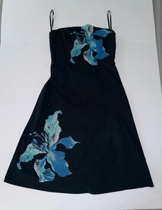Vintage Strapless Express Stretch Black & Blue Dress Knee Length Size 11-12 - Picture 1 of 7