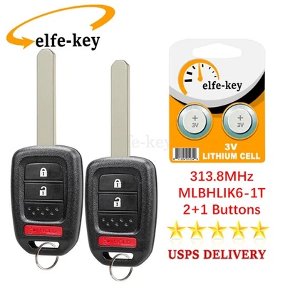 2 para Honda Crosstour CR-V 2013-2020 ajuste remoto coche llavero 3 botones MLBHLIK6-1T Foto 1 de 4