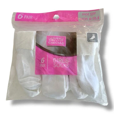 Pack de 6. Calcetines informales vintage de algodón para niñas GILDAN talla S 6 - 10,5 blancos Foto 1 de 4