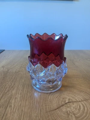 Vintage Indiana Glass Diamond Point Vase, Ruby Red Rim  - image 1 of 4