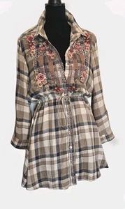 Johnny Was Workshop Gr. M bestickt kariert Button Down Tunika Kleid/Shirt• EUC - Bild 1 von 21