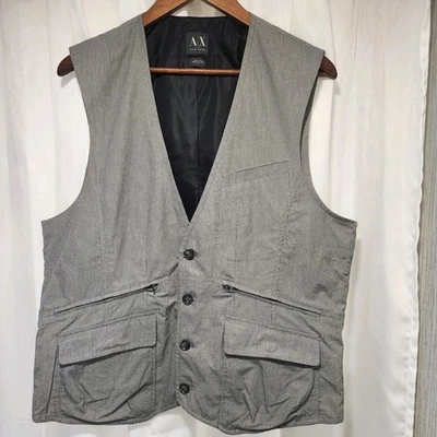 Armani Exchange Mens Suit Vest Waistcoat XL Grey Formal - Image 1 of 3
