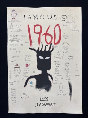 JEAN-MICHEL BASQUIAT dibujo en papel antiguo firmado estampado vintage Foto 1 de 2