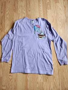 Top Disney Dumbo & Mother manica lunga ricamato viola Henley taglia Large NUOVO! - Foto 1 di 7