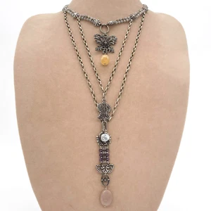 Love Heals Labradorite Amethyst Beaded Statement Necklace 29.5" - Picture 1 of 15