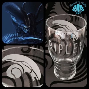 Personalisiertes Alien Pint Glas Geschenk Handarbeit & kostenlose Namensgravur! Film Ripley - Bild 1 von 12