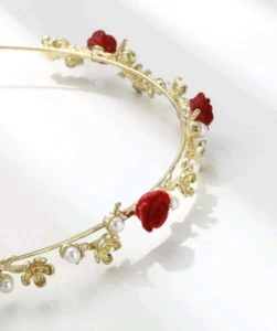 BEAUTIFUL FAUX PEARL & FLOWER DECOR FASHION SKINNY HEADBAND FOR HAIR DECORATION - Picture 1 of 3