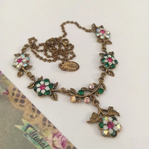 Michal Negrin Necklace Y-Drop Aurora Borealis Royal Green Crystals Statement VTG - Picture 1 of 17