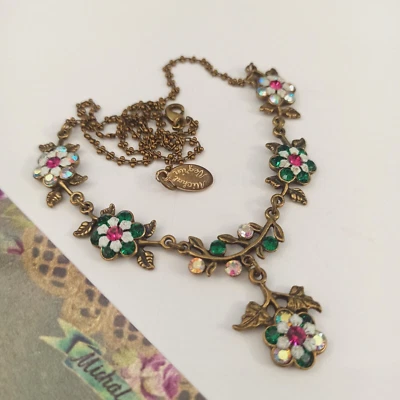Michal Negrin Necklace Y-Drop Aurora Borealis Royal Green Crystals Statement VTG - Image 1 of 4