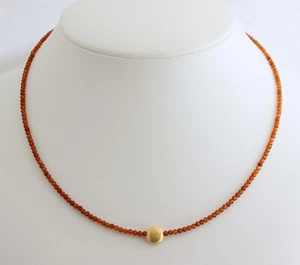 Hessonit Granat Kette Edelsteinkette fein geschliffen Kugel Collier Schmuck 45cm - Picture 1 of 2