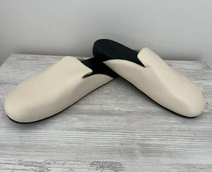 J. Grew Genuine Leather Men's Slippers Ivory Slip On Mules Home Sandals Sz 12 - Picture 1 of 7