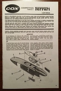 COX FERRARI FORMULA I SLOT CAR ASSEMBLY INSTRUCTION MANUAL  - Picture 1 of 1