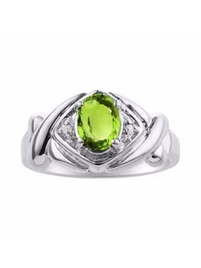 Rylos 925 Silver Ring Peridot & Diamond 7X5MM Gemstone August Birthstone - Picture 1 of 3