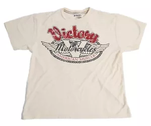 Victory Men's Large Motorcycles Shirt Yellow Off White American Muscle Tee - Picture 1 of 8