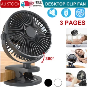 Portable 360° Mini Fan Travel USB Rechargeable Clip On Desk Pram Car Cooling Fan - Picture 1 of 14