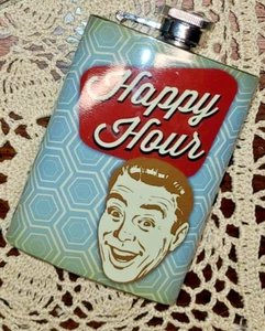 Frasco de acero inoxidable Wembley 'Happy Hour' humor descarado tapa atornillable 4 oz - Imagen 1 de 4