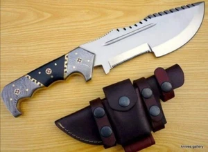 CUSTOM HANDMADE D2 STEEL TRACKER KNIFE HUNTING KNIFE  WITH DAMASCUS STEEL HANDLE - Picture 1 of 3