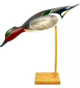 Vintage Unique Green Wing Teal Feeder Display Decoy Glass Eyes By Bill Goenne - Picture 1 of 14