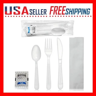 Utensil Plastic Disposable Cutlery Pack Fork Spoon Knife Napkin Salt Pepper Pack - Image 1 of 4