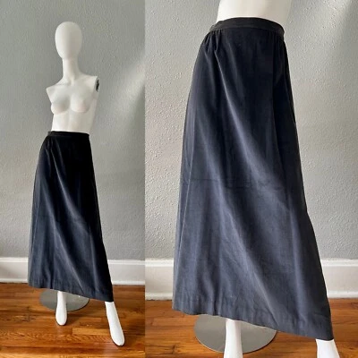 Vintage 70s Gray Hippie Mod VELVET A-line Long Maxi Skirt S - Image 1 of 4