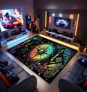 Gamer Rug, Cosmic Rug, Neon Rug, Gaming Room, Galaxy Rug, Compass Design, Floor - Picture 1 of 21