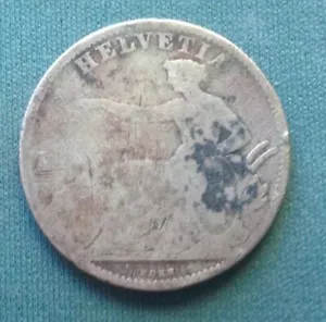 1860 B Switzerland 2 Francs Helvetia Silver Coin - Picture 1 of 2