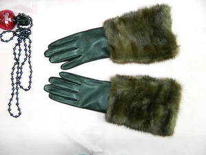 GUANTES DE PIEL DE VISÓN MARRÓN CUERO NEGRO PANTALLA TÁCTIL TALLA L - Imagen 1 de 3