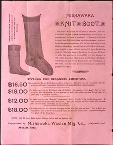 Bota tejida Mishawaka 1889 calcetín Leñador lana Mishawaka Mfg Co anuncio impreso - Imagen 1 de 2