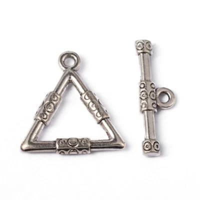 10 Sets Tibetan Triangle Toggle Clasps Antique Silver Decorative Findings 23mm - Image 1 of 3