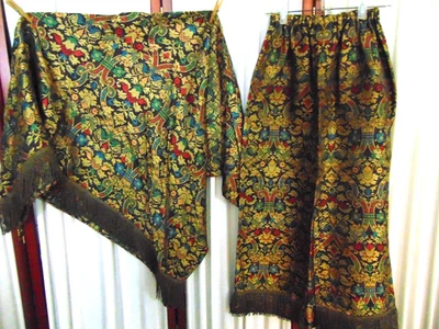 RITZY Vintage Maxi Skirt & Wrap-M-1930sTapestry Fabric/Gold Metallic Fringe_SALE - Image 1 of 4